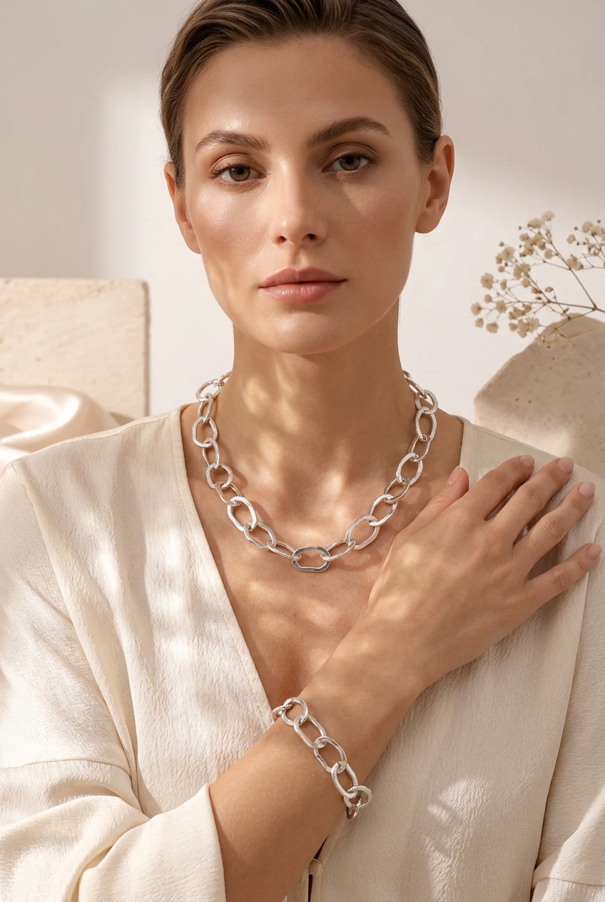 Eslabones Aura · Pulsera y collar de plata 925