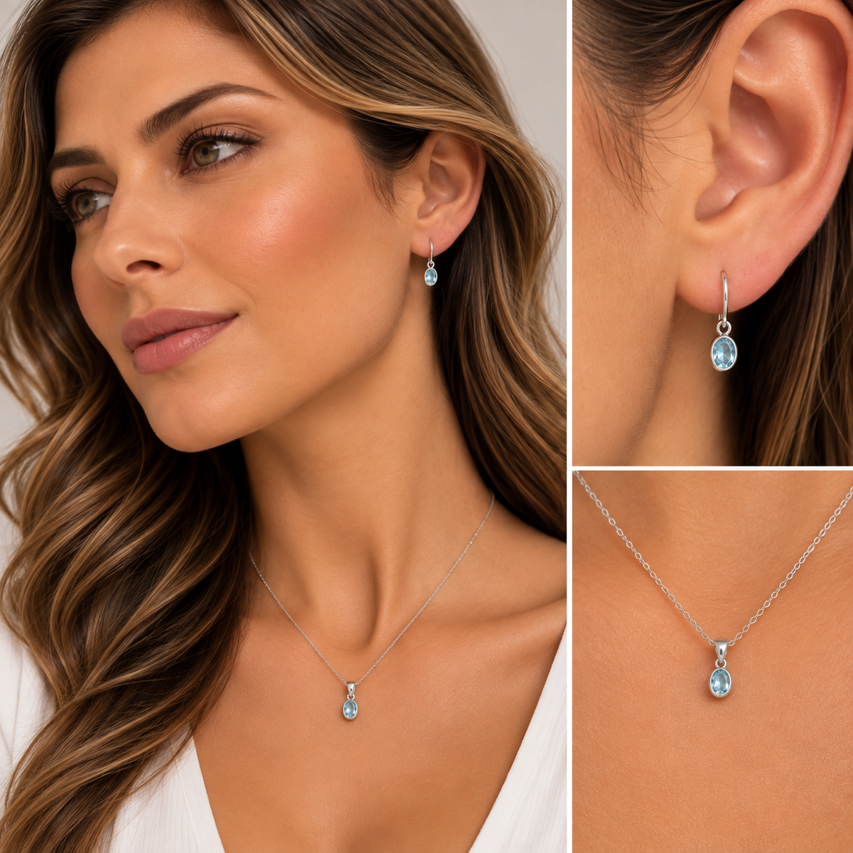 Conjunto Brisa Marina de plata 925 con aguamarina