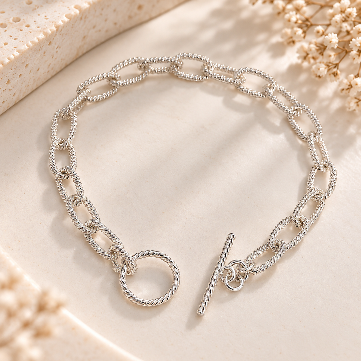Pulsera Espira de plata 925 con eslabones enroscados