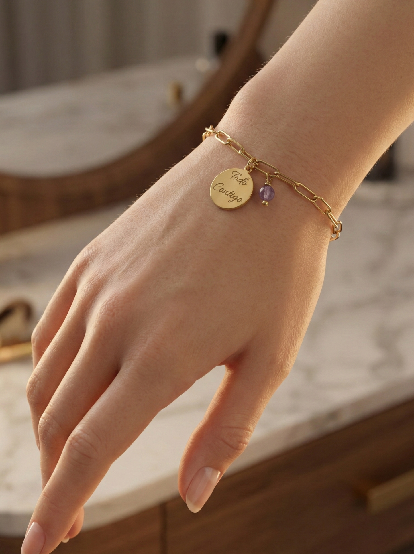 PULSERA GRABADA CON PIEDRA NATURAL
