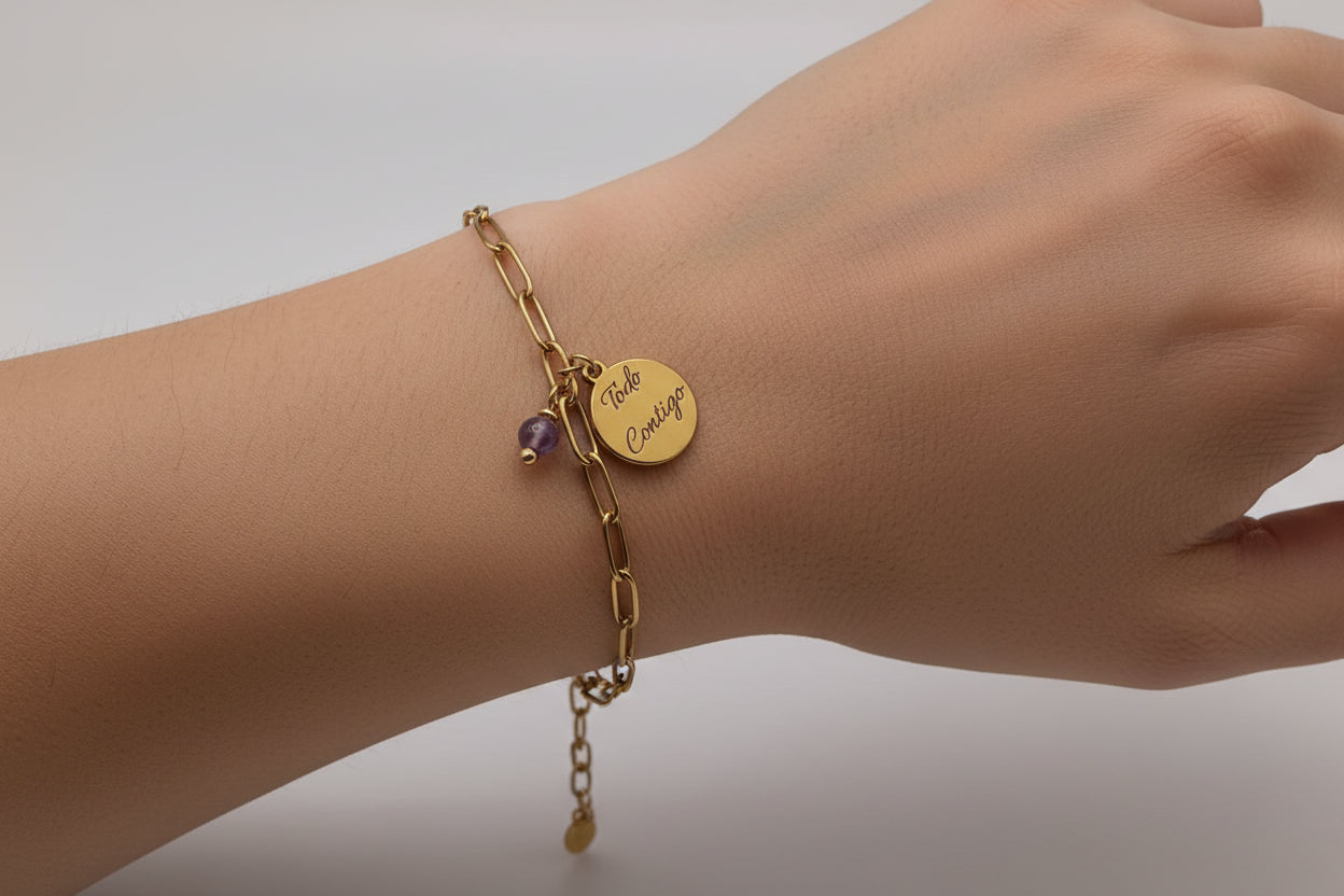 PULSERA GRABADA CON PIEDRA NATURAL