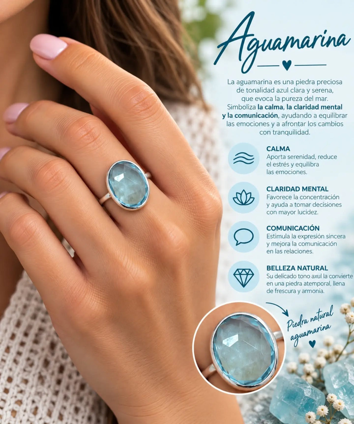 Anillo Afrodita de plata 925 con piedra natural
