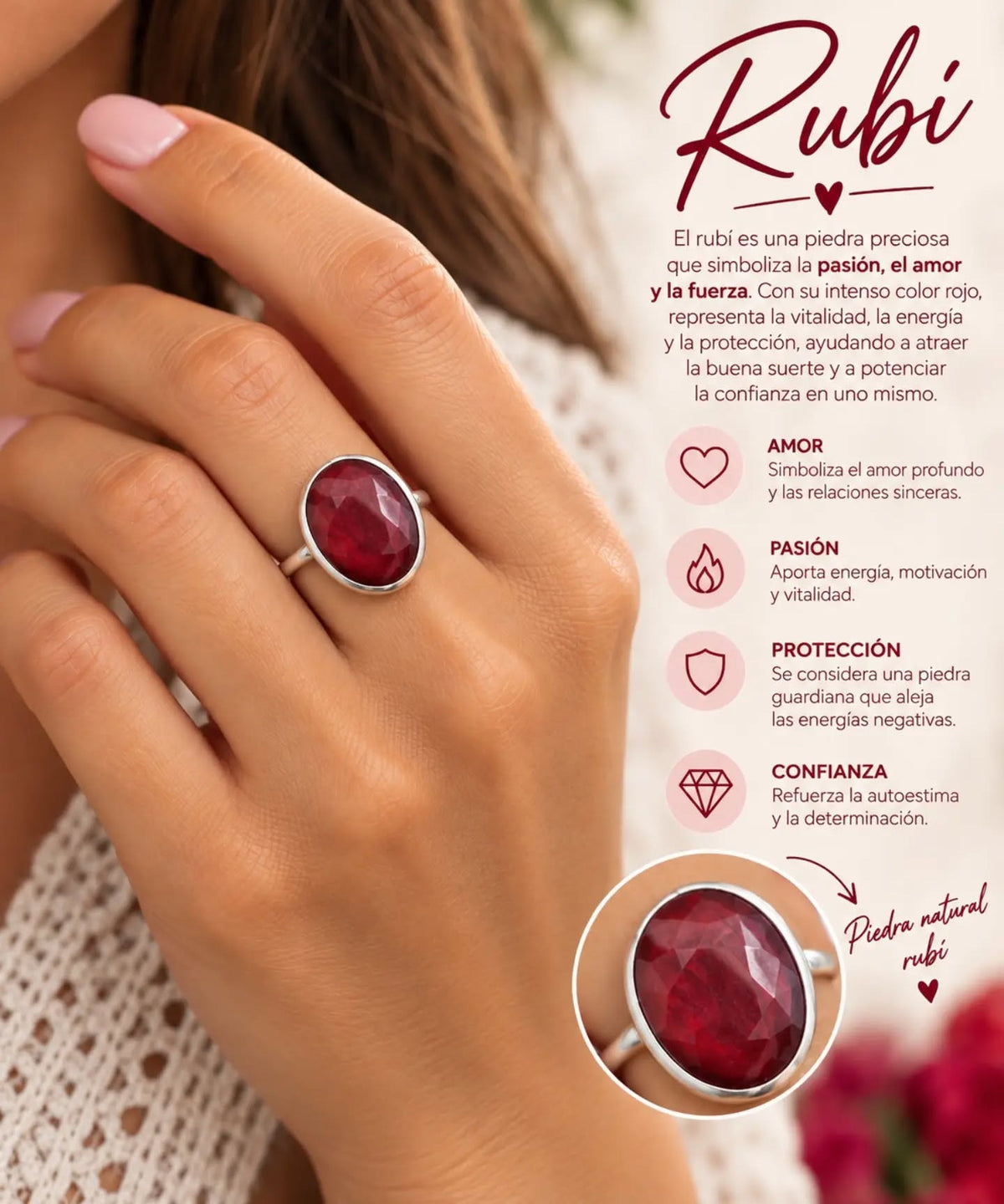 Anillo Afrodita de plata 925 con piedra natural