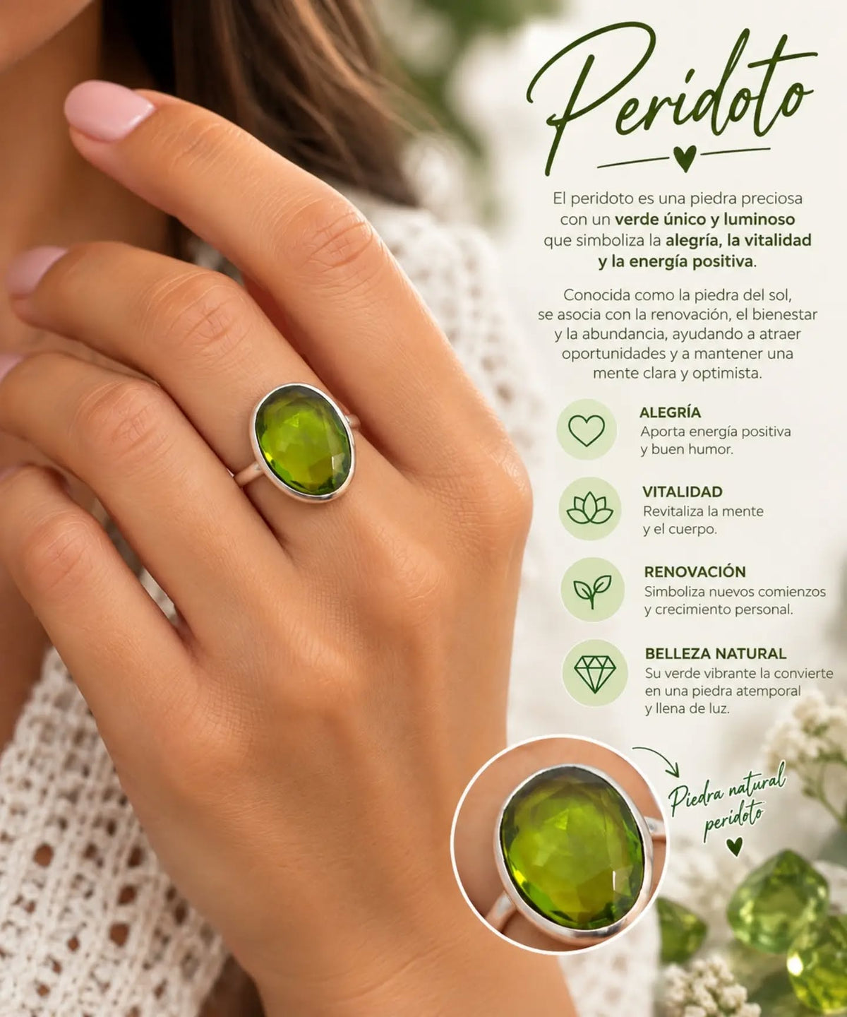 Anillo Afrodita de plata 925 con piedra natural