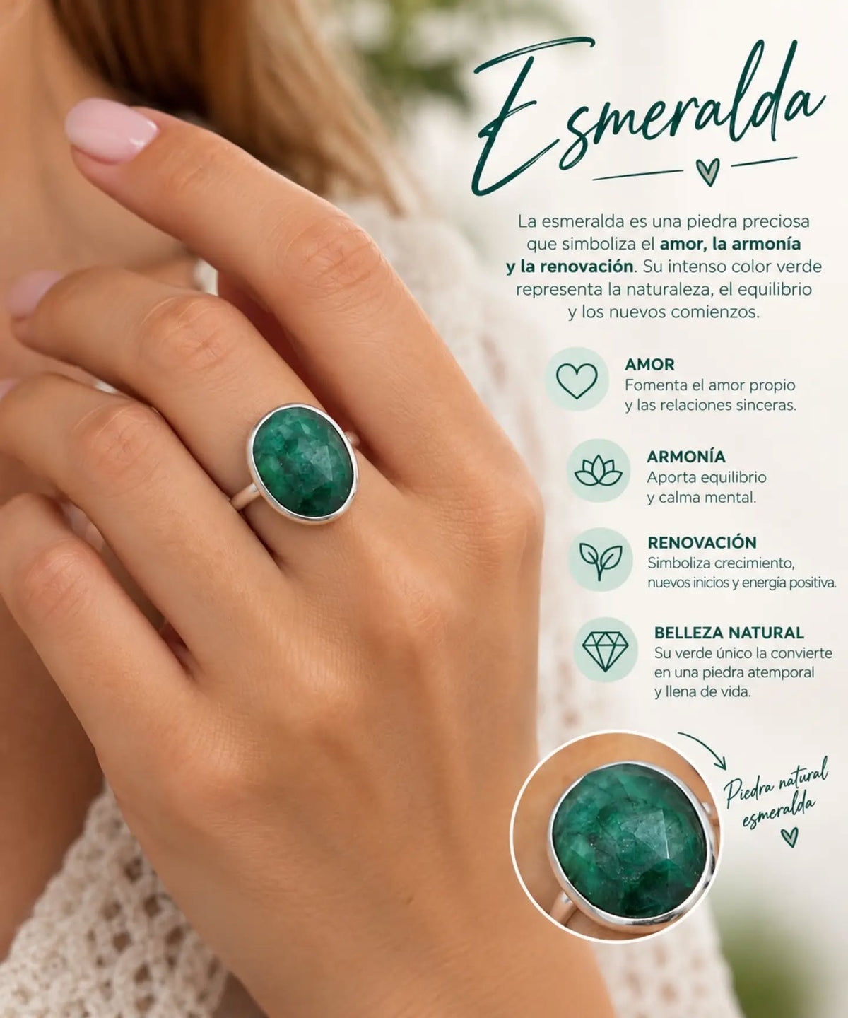 Anillo Afrodita de plata 925 con piedra natural