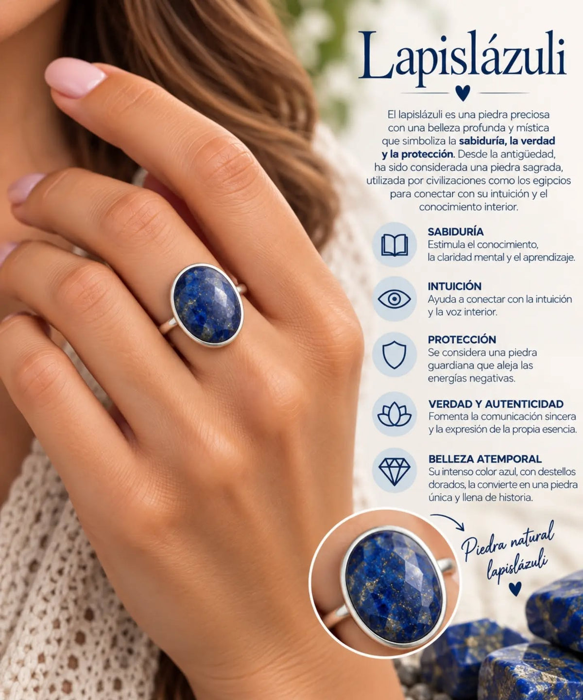 Anillo Afrodita de plata 925 con piedra natural