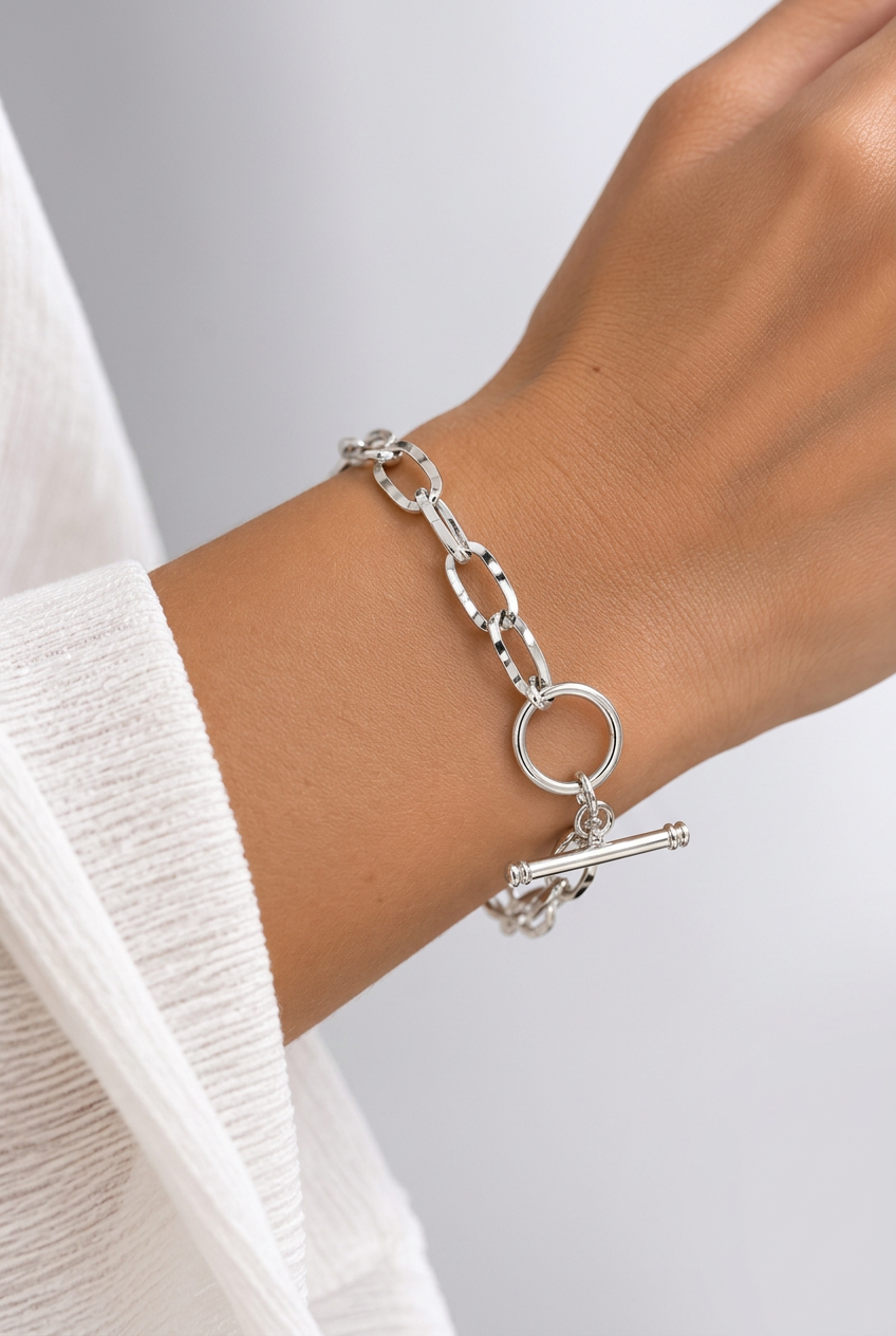 Pulsera Destello de plata 925 con eslabones y cierre T