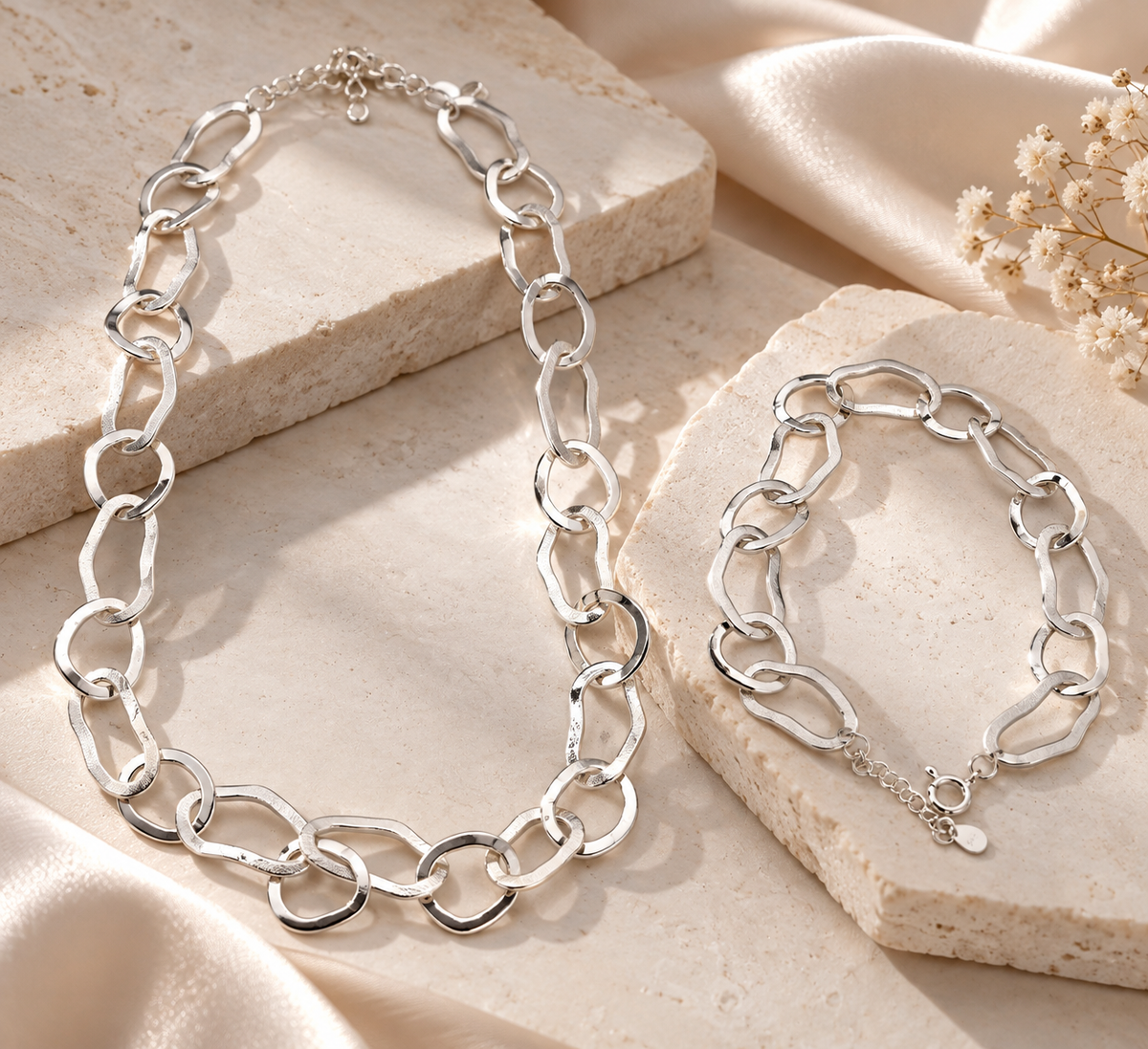 Eslabones Aura · Pulsera y collar de plata 925