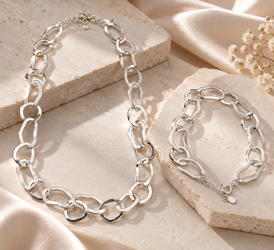 Eslabones Aura · Pulsera y collar de plata 925